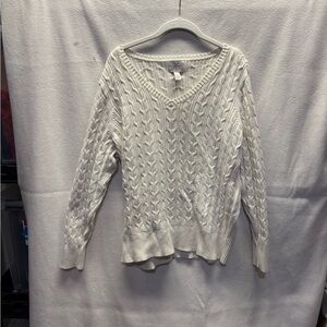 St. John's Bay Cream V-Neck Cable Knit Sweater
